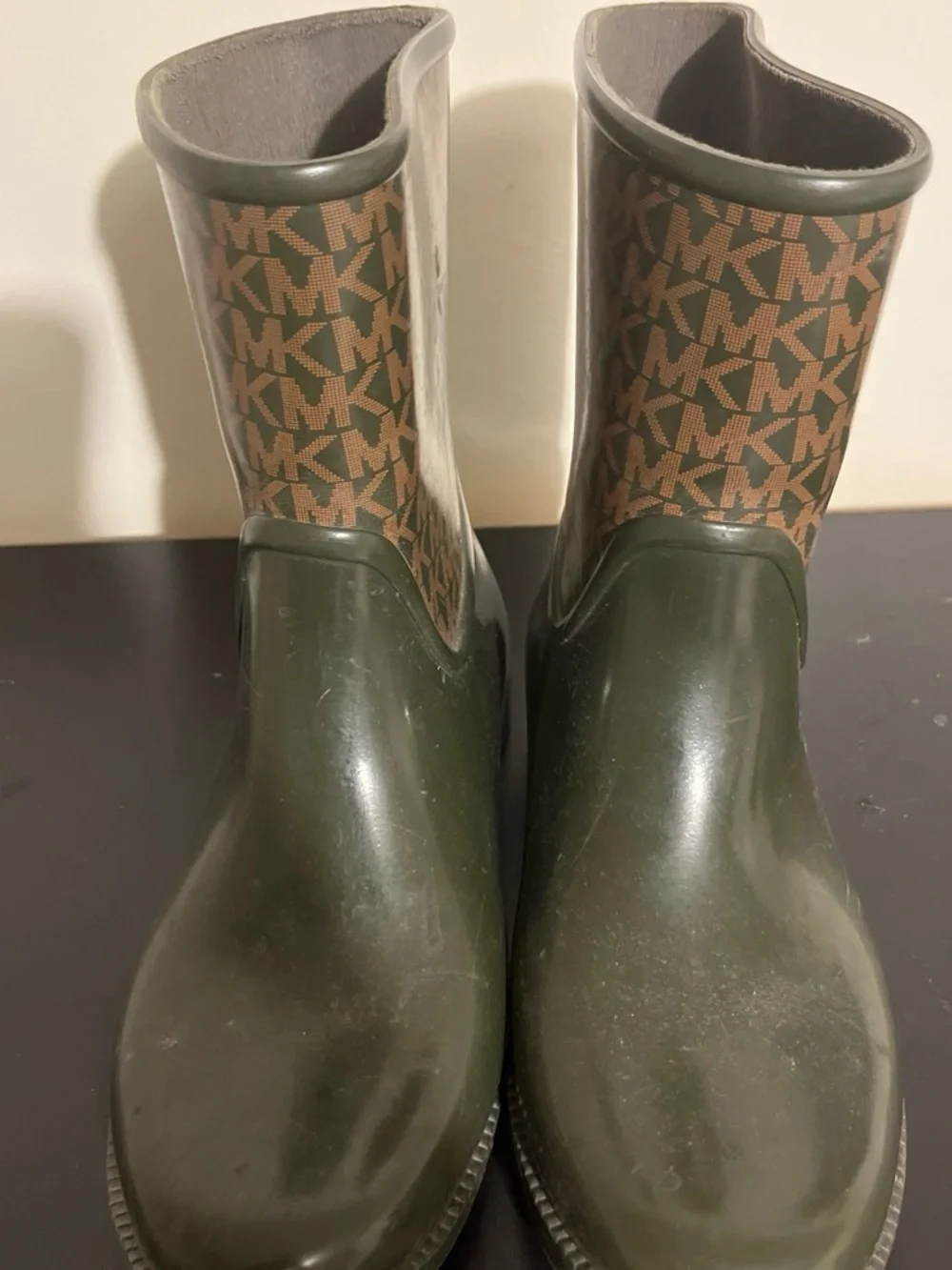 Michael Kors Kids Olive Green & Brown MK Logo Rain Boots